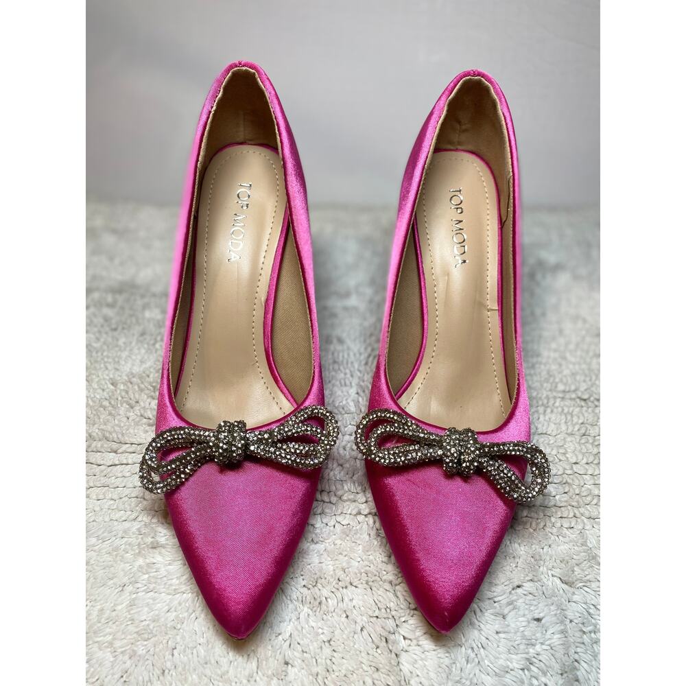 Top Moda Freya‑9 Pink Heels • Size 7.5 • 3.5” Bow Aesthetic Pumps